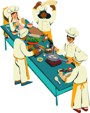 Geometric Flat Pencil Shaded Cooking Chefs